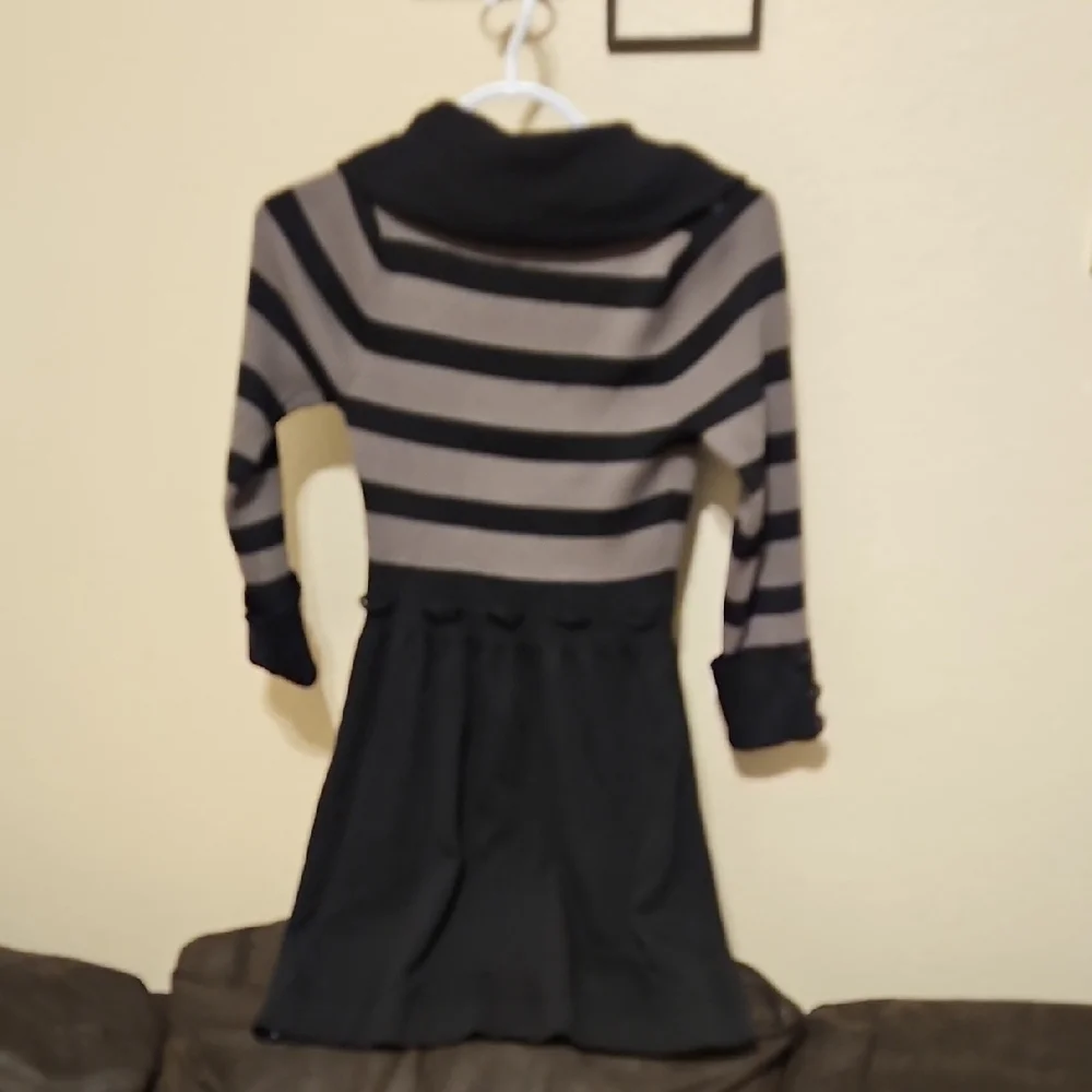 Apostrophe Black and Gray Striped Sweater Dress with Cowl Neck - Picture 8 of 11